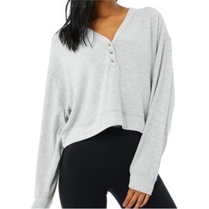 Alo Yoga cropped waffle Henley top in Grey
